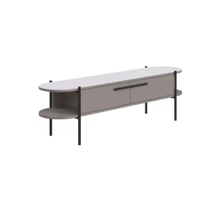 Decortie Otis Modern TV Unit Multimedia Centre Mocha Grey White Metal Leg Storage TV Cabinet 160cm