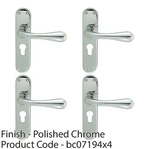 4 PACK - Rounded Flaired Latch & EURO Lock Door Handle - Polished Chrome Lever Backplate