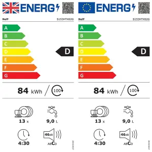NEFF S153HTX02G Integrated Full size Dishwasher - White