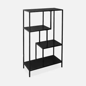 sweeek. 4-shelf asymmetrical bookshelf in black metal Industrielle Black