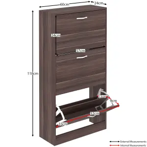 Vida Designs 3 Drawer Shoe Storage Cabinet Walnut