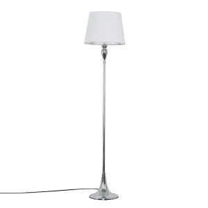 ValueLights Faulkner Modern Polished Chrome Spindle Design Floor Lamp with White Tapered Shade