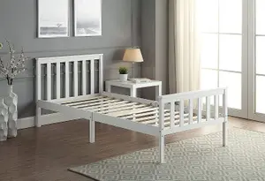 Single White Wooden Bed Frame 3ft Slatted Bed For Adults Children Teenagers