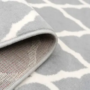 Grey White Classic Trellis Living Room Runner Rug 80x320cm