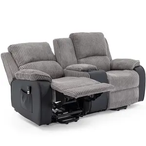 Postana Dual Motor Rise Recliner 2 Seater Jumbo Cord Drinks Console Mobility Sofa (Grey)