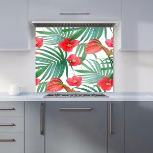 Tropical Flowers, Palm Leaves Hawaiian Premium Glass Kitchen Splashback W600mm x H750mm