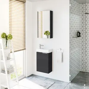 Bathroom Vanity Unit 400 Basin Cloakroom Sink Wall Cabinet Black Grey Ash Avir