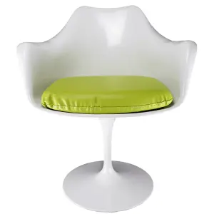 White Tulip Armchair with Green PU Cushion