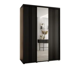 Modern Chic Black Sliding Wardrobe H2050mm W1700mm D600mm with Custom Black Steel Handles