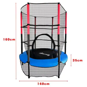 Galactica Mini Trampoline 4.5FT 55inch with Safety Net Enclosure Indoor Outdoor Children Activity Junior Trampoline Blue