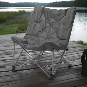 URBNLIVING 90cm Height Padded Portable Lightweight Folding Oversized Camping Chair & Bag Shoulder Strap Grey