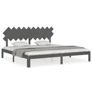 Berkfield Bed Frame with Headboard Grey 200x200 cm Solid Wood