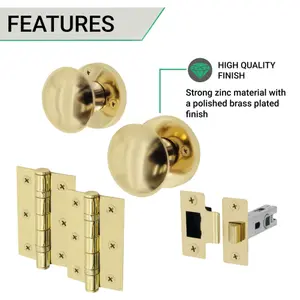 EAI - Round Mortice Door Knobs and Latch Kit - 55mm - Polished Brass