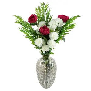 Leaf 85cm White Carnation Pink Peony and Fern in Glass Vase