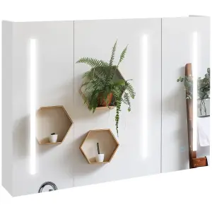 kleankin Wall Mounted Bathroom Storage Cupboard with Light, Mirror and Shelf