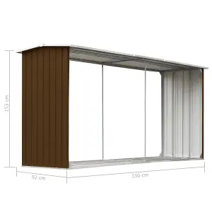 Berkfield Garden Log Storage Shed Galvanised Steel 330x92x153 cm Brown