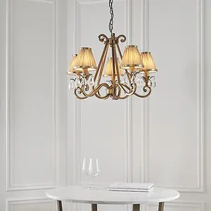 Luminosa Oksana 5 Light Multi Arm Ceiling Pendant Chandelier Antique Brass, E14