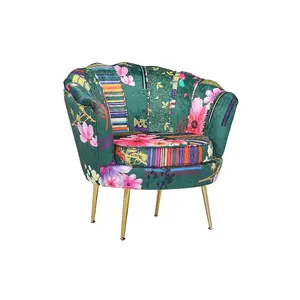 Fabric Green Patchwork Daisy Accent Chair Multicolour