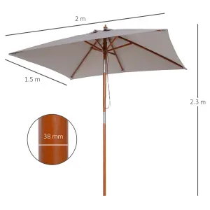 Outsunny Wooden Patio Umbrella Market Parasol Outdoor Sunshade Grey