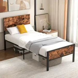 COSTWAY Single Size Metal Bed Frame Platform Bed w/ Headboard & Footboard