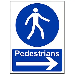 Pedestrians Arrow RIGHT Public Safety Sign - Rigid Plastic - 150x200mm (x3)