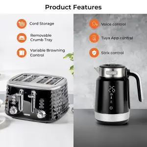 Geepas Smart Stainless-Steel Kettle, 1.7L & 4 Slice Bread Toaster Combo Set