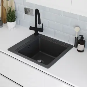 GoodHome Romesco Black Composite quartz 1 Bowl Kitchen sink 515mm x 562mm