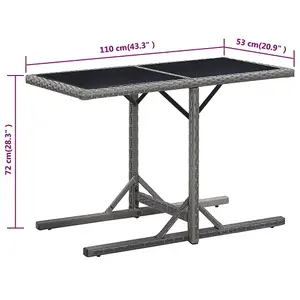 Berkfield Garden Table Anthracite 110x53x72 cm Glass and Poly Rattan