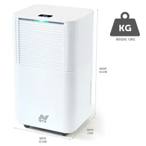 NETTA 12L Compact Dehumidifier - Digital Control Panel, Air Filter,  Auto Restart,  Low Energy 200W