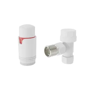 Rinse Bathrooms Angled 1 x 15mm White Round Head Radiator and Towel Rail Thermostatic Valves