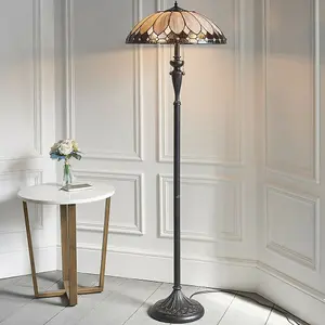 1.5m Tiffany Twin Floor Lamp Dark Bronze & Retro Stained Glass Shade i00006