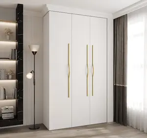 Stylish White Como 3 Hinged Door Wardrobe H2460mm W1400mm D500mm, Three Doors, Eleven Shelves, Two Hanging Rails, Gold Handles