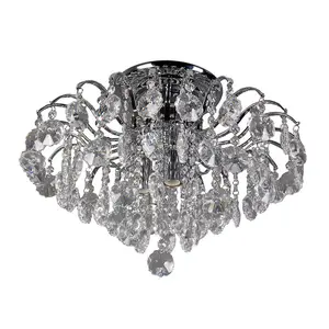 Luminosa Classic Flush Ceiling Light Chrome 4 Light  with Crystal Shade, E14