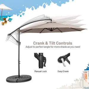 Costway 3 x 3m Patio Offset Umbrella Backyard Garden Cantilever Parasol w/ 8 Ribs