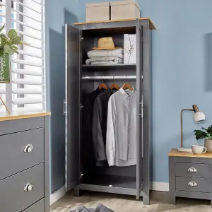 Home Source Camden 2 Door Bedroom Wardrobe Storage Unit Graphite Grey