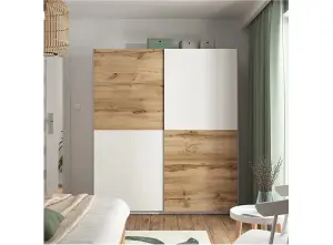 Wardrobe Sliding Double Door Bedroom Storage Hanging Rail Shelves Oak Wotan Time