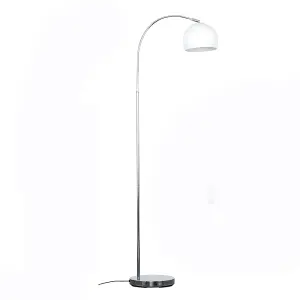 ValueLights Polished Chrome Curved Stem Floor Lamp With Gloss White Metal Dome Light Shade