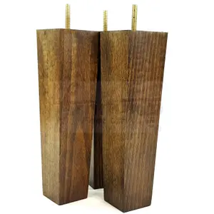 4 Wooden Furniture Legs M10 240mm High Dark Walnut Wash Replacement Square Tapered Sofa Feet Stools Chairs Cabinets Beds