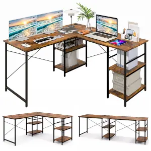 Costway L-Shaped Corner Computer Desk Study Writing Desk Workstation with Storage Shelf