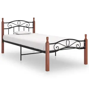 Berkfield Bed Frame Black Metal and Solid Oak Wood 90x200 cm