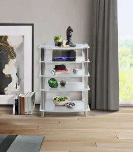 Centurion Supports Galago 5-Shelf White with Silver Legs Flat Screen TV, Hi-Fi, AV Rack Glass Stand