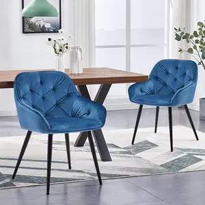 Set Of 2 Blue Velvet Armchairs,dining Chairs With Diamond Tufted, Crossed Legs (Set of 2) Blue