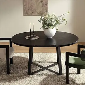 BERN Extending Round Dining Table With Metal Legs, Black Modern - Daals - Dining Tables