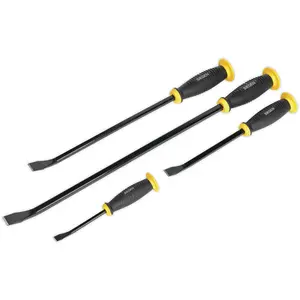 Premium 4 Piece Angled Pry Bar Set with Soft Grip and Hammer