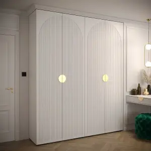 Elegant Manhattan I Hinged Door Wardrobe W2000mm H2370mm D470mm - Pristine White, Gold Handles, Customisable Storage