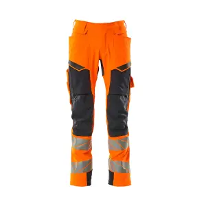 Mascot Accelerate Safe Trousers with Kneepad Pockets - Hi-Vis Orange/Dark Navy   (35.5) (Leg Length - Short)