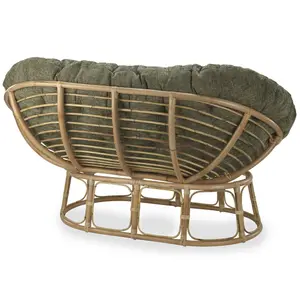 Papasan Sofa Indoor in Natural with Sage Green Cushion Adjustable Frame