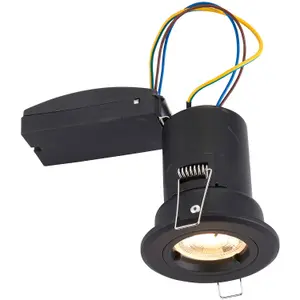 2 PACK Fire Rated Recessed Ceiling Downlight - 50W GU10 - Fixed - Matt Black