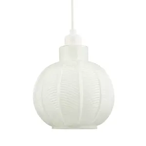 Designer Ribbed Leaf Themed Glossy Opal White Glass Pendant Lighting Shade