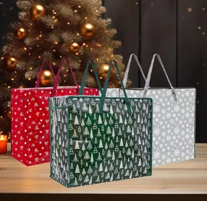 3 Large Christmas Storage Bags Zip Up Gift Bag With Handles Decoration Bags